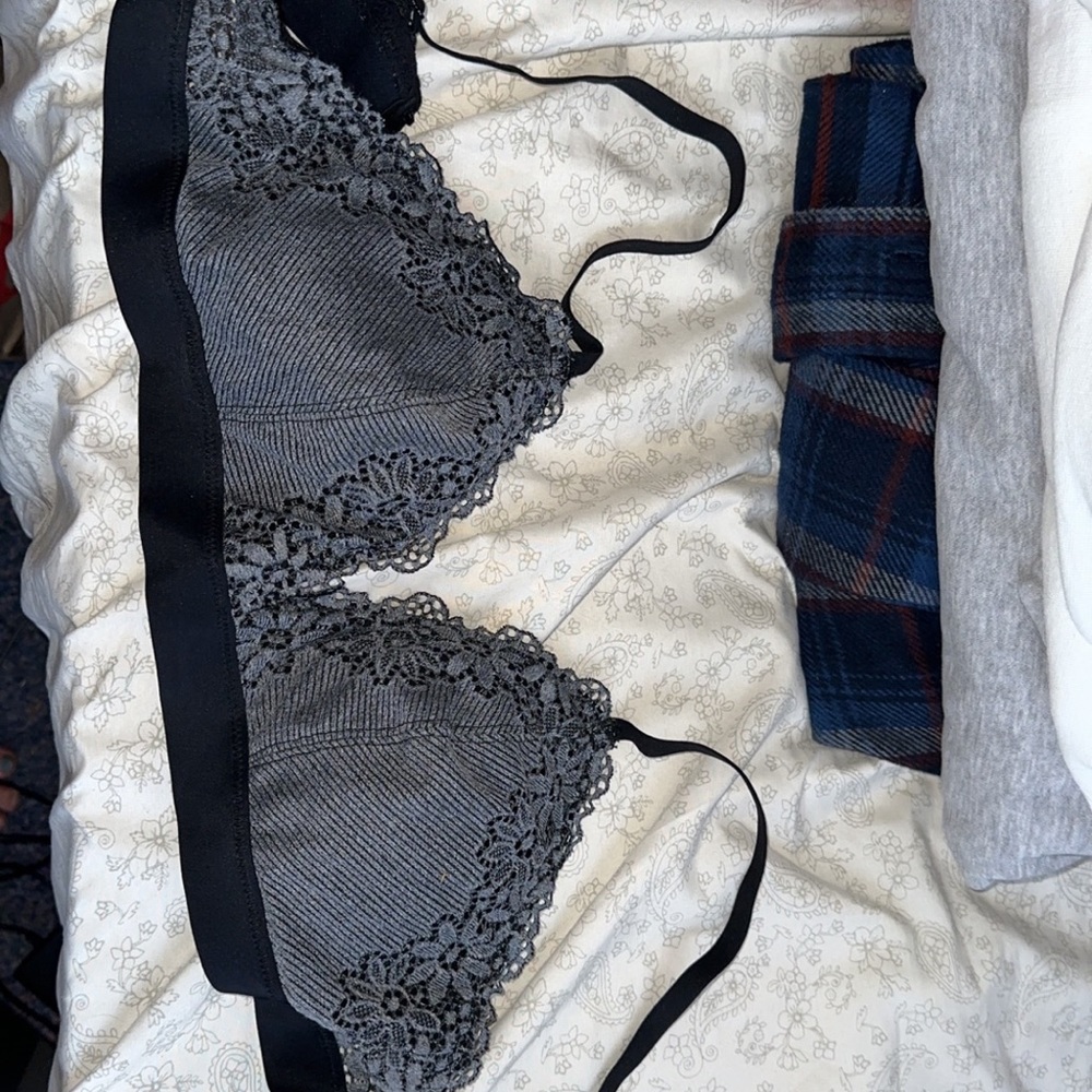 Aerie Black Gray Lace Bralette L
